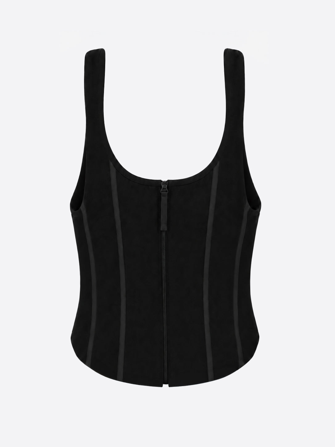 Corset Tank — back view of the structured black corset