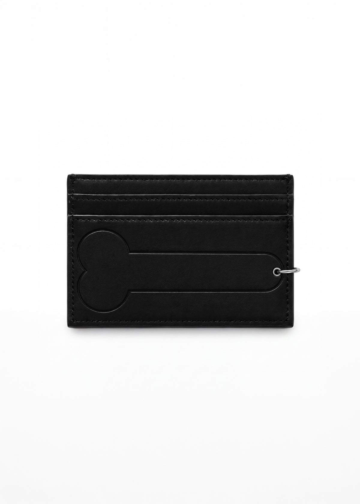 Piercing Wallet — black leather card wallet with an embossed form and metal piercing detail