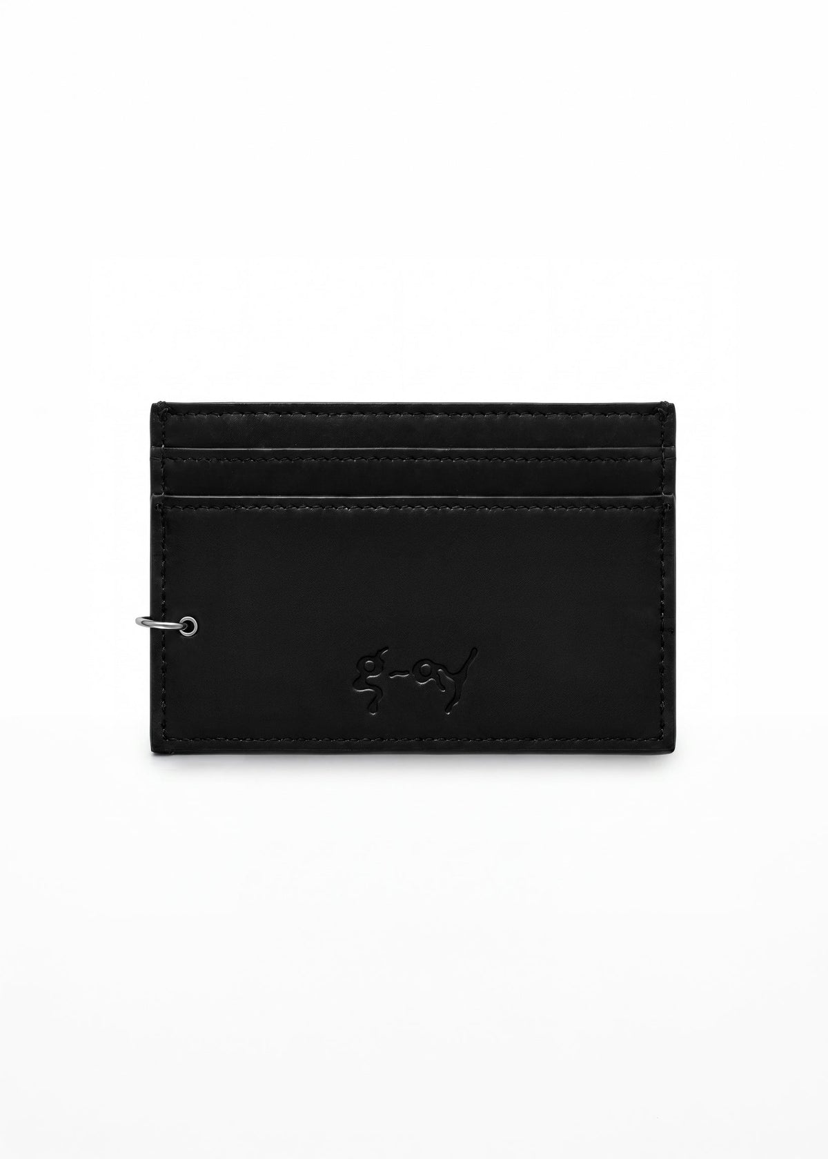 Piercing Wallet — black leather card wallet, front view